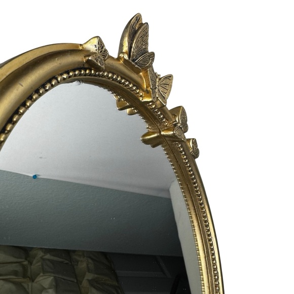 Butterfly Oval Mirror 11" x 9" Fairy Girly Gold Tone Vanity Tabletop - Picture 4 of 5